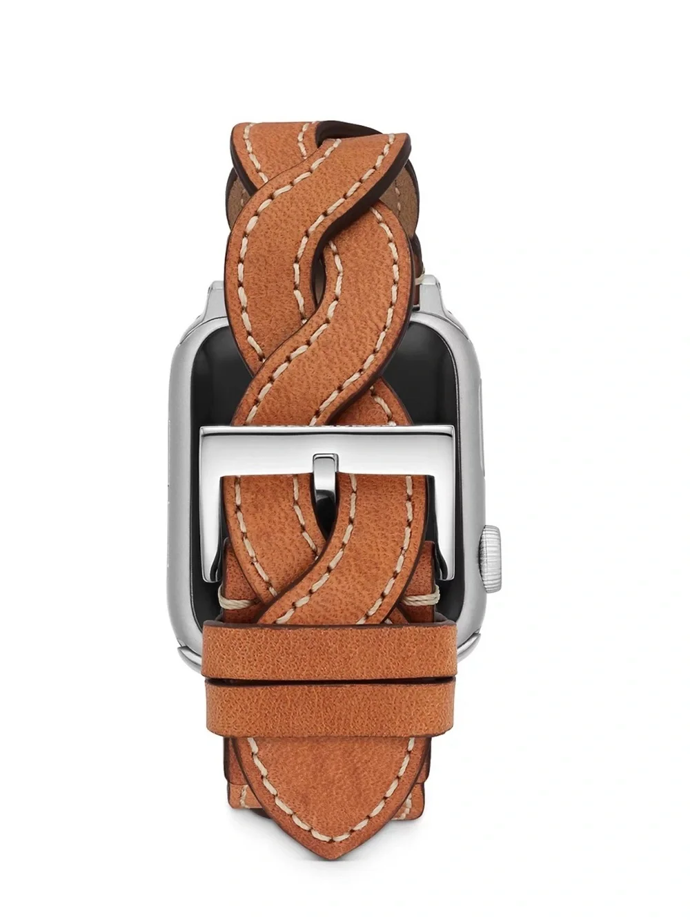 Tory Burch Brown Braided Leather Apple Watch Band 38mm-42mm